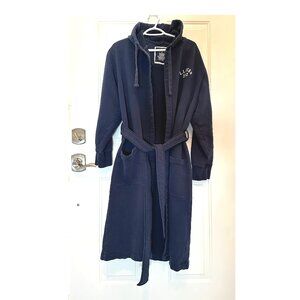 L.L. Bean MENS Sweatshirt Hoody wrap/tie-front ROBE, navy blue